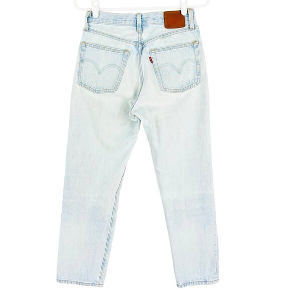 Levis 501 Women's High-Rise Tapered Button Fly Blue Denim Jeans Sz 26x25 Cotton - Picture 2 of 12